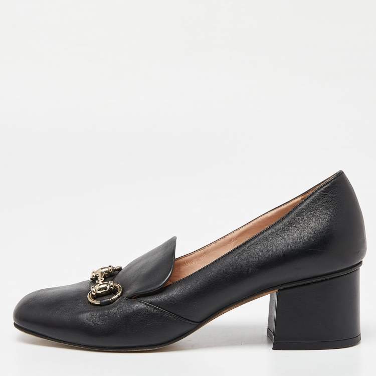 Gucci | Blondie 55 Leather Loafer Pumps | Womens | Black | MILANSTYLE.COM