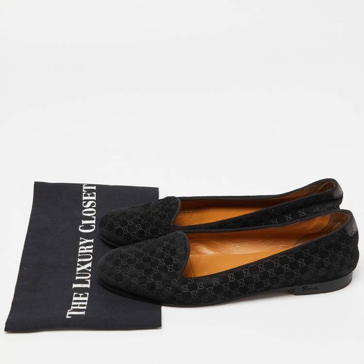 مملوكة مسبقًا Gucci Black Microguccissima Suede Smoking Slippers Size 40