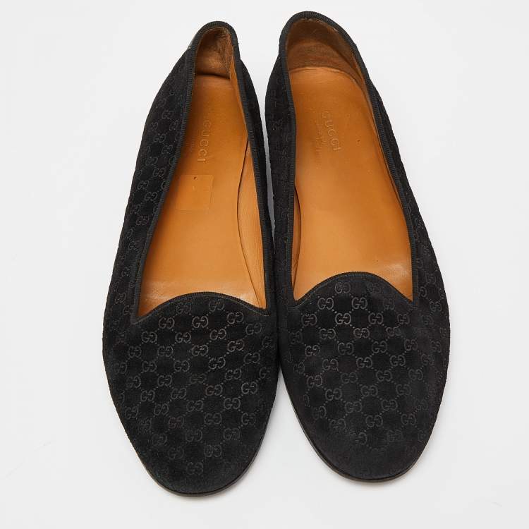 مملوكة مسبقًا Gucci Black Microguccissima Suede Smoking Slippers Size 40