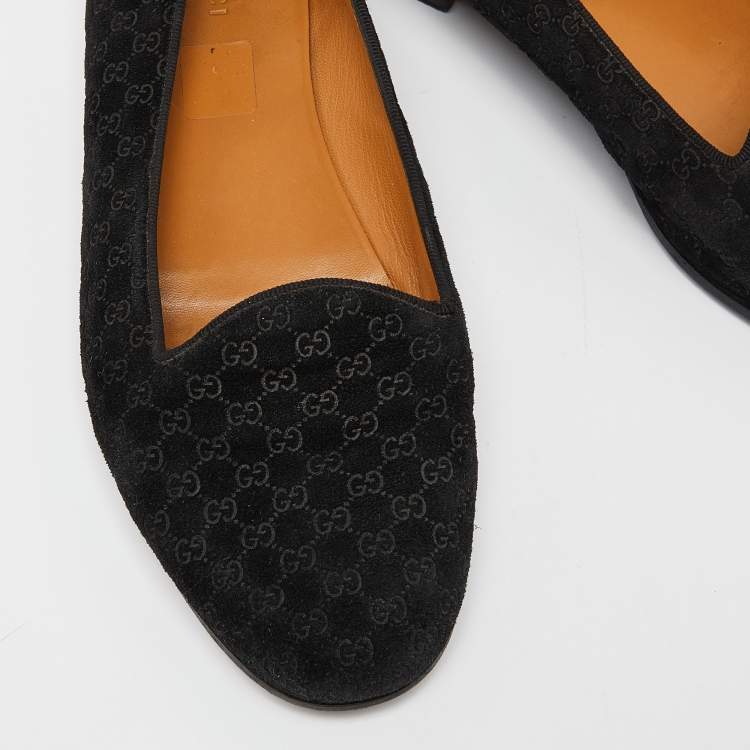 مملوكة مسبقًا Gucci Black Microguccissima Suede Smoking Slippers Size 40