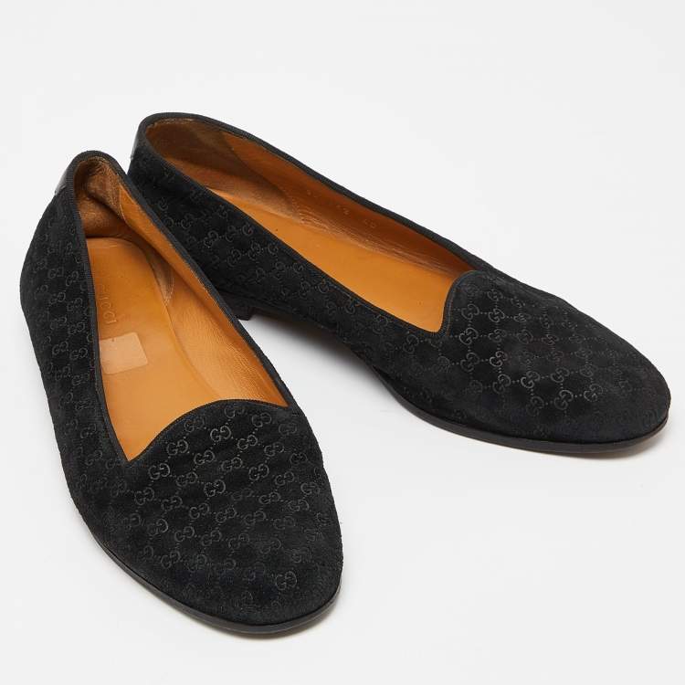 مملوكة مسبقًا Gucci Black Microguccissima Suede Smoking Slippers Size 40