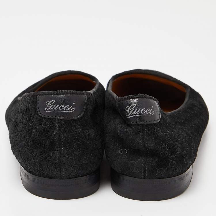 مملوكة مسبقًا Gucci Black Microguccissima Suede Smoking Slippers Size 40