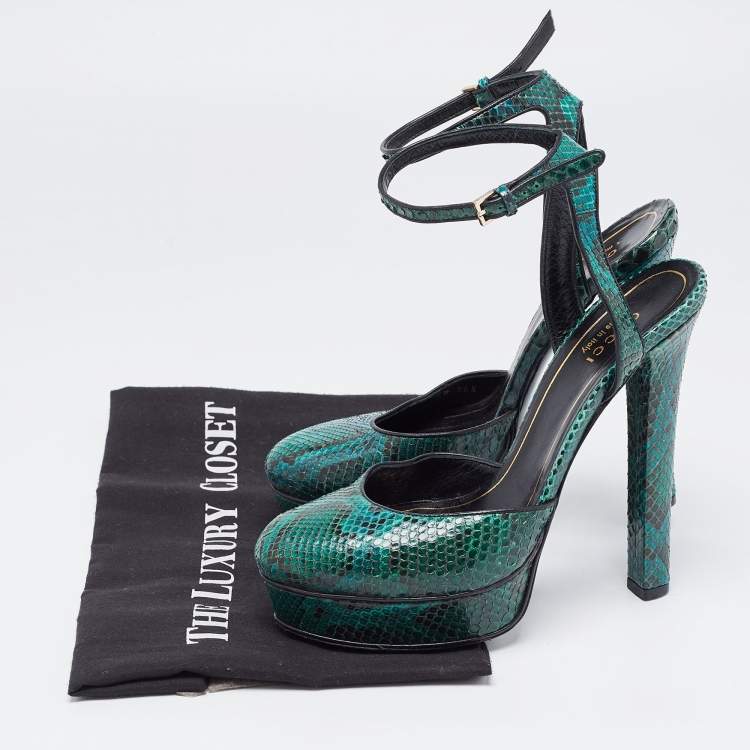 Pre Owned Gucci Green Python Leather Huston Pumps Size 36.5