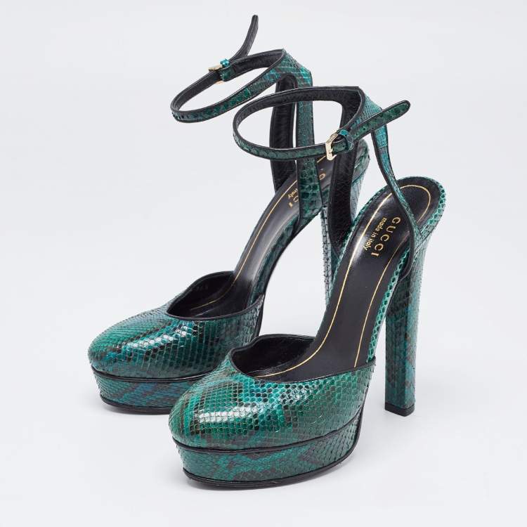 Pre Owned Gucci Green Python Leather Huston Pumps Size 36.5
