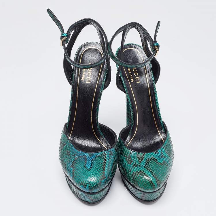 Pre Owned Gucci Green Python Leather Huston Pumps Size 36.5