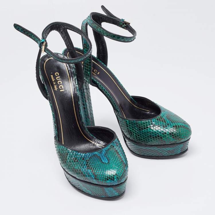 Pre Owned Gucci Green Python Leather Huston Pumps Size 36.5