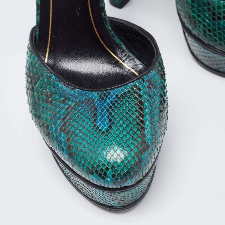 Pre Owned Gucci Green Python Leather Huston Pumps Size 36.5