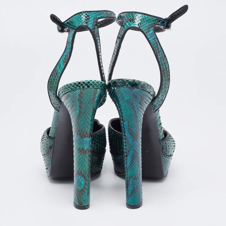Pre Owned Gucci Green Python Leather Huston Pumps Size 36.5