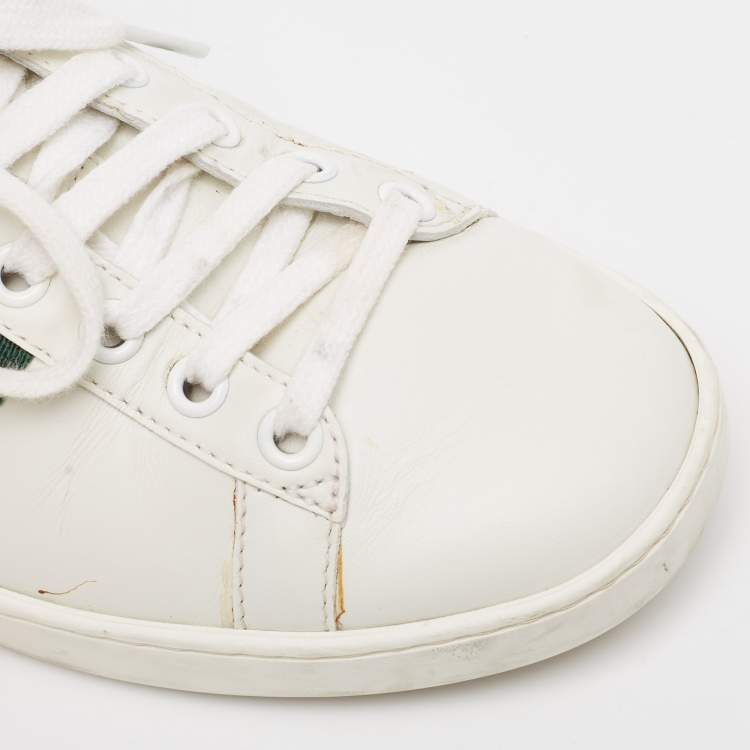 Pre Owned Gucci White Leather Faux Pearl Embellished and Studded Ace Sneakers Size 35.5