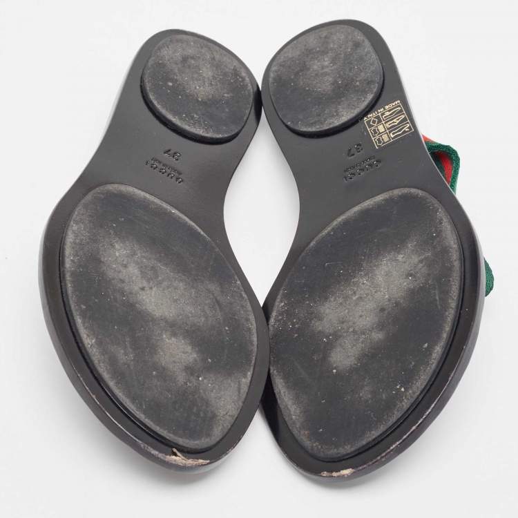 مملوكة مسبقًا Gucci Tricolor Leather and Canvas Web Interlocking G Thong Flats Size 37