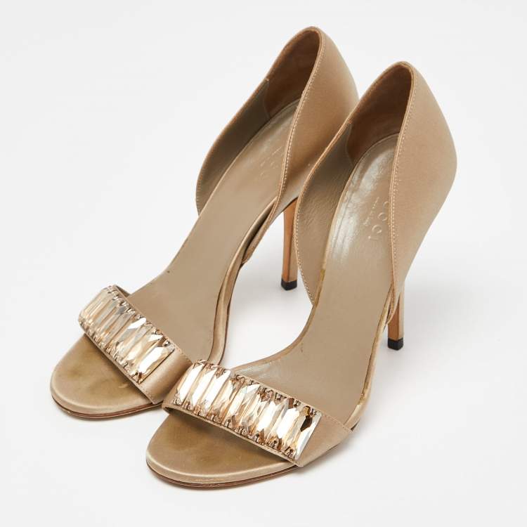 Pre Owned Gucci Grey Satin Crystal Embellished Open Toe Sandals Size 36