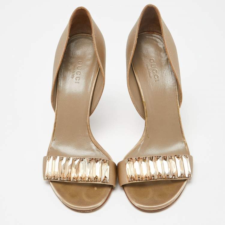 Pre Owned Gucci Grey Satin Crystal Embellished Open Toe Sandals Size 36
