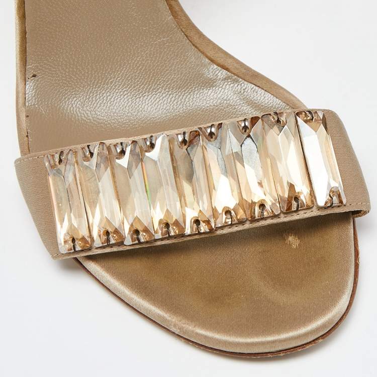 Pre Owned Gucci Grey Satin Crystal Embellished Open Toe Sandals Size 36