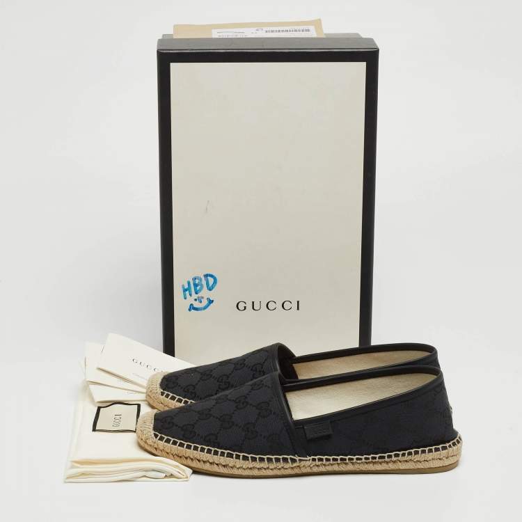 Pre Owned Gucci Black GG Canvas Slip On Espadrille Flats Size 39