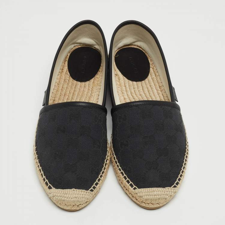 Pre Owned Gucci Black GG Canvas Slip On Espadrille Flats Size 39