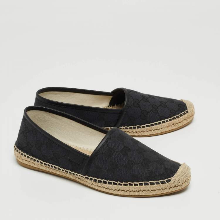 Pre Owned Gucci Black GG Canvas Slip On Espadrille Flats Size 39
