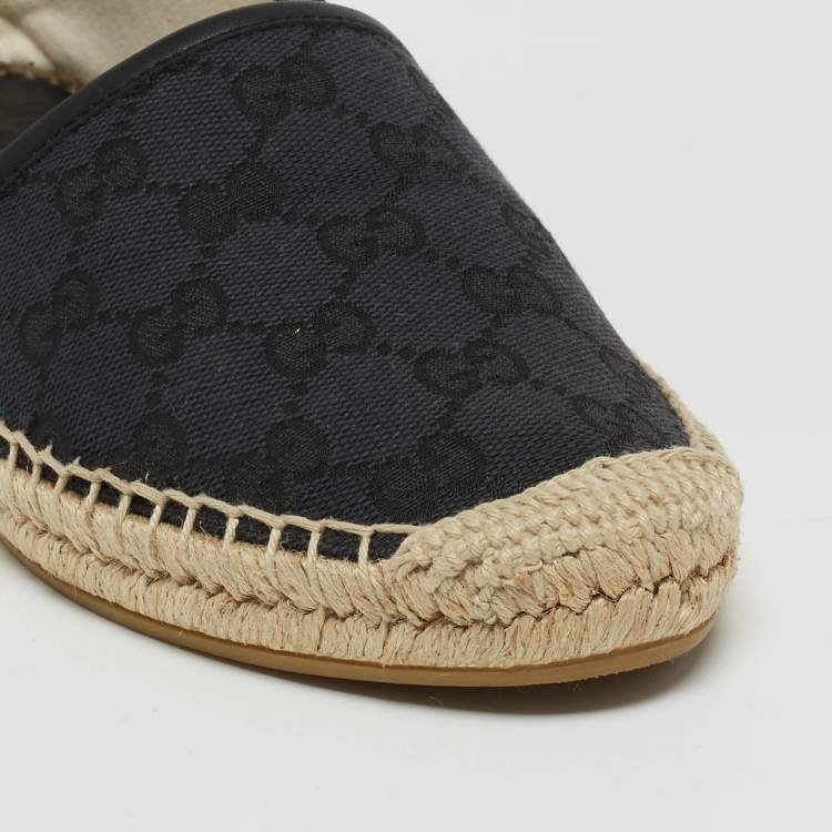 Pre Owned Gucci Black GG Canvas Slip On Espadrille Flats Size 39