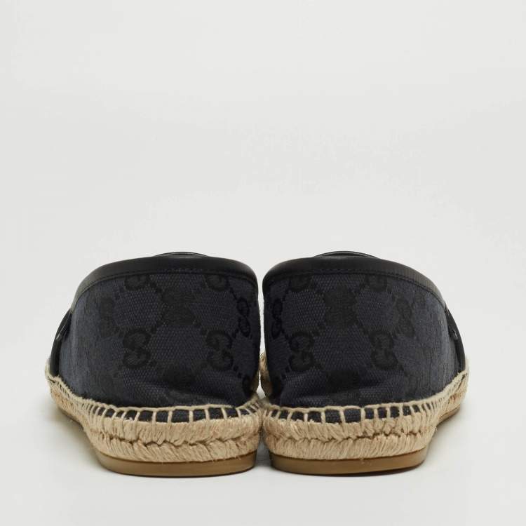 Pre Owned Gucci Black GG Canvas Slip On Espadrille Flats Size 39