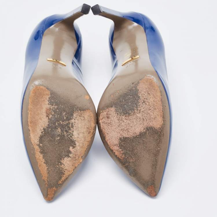 Pre Owned Gucci Royal Blue Patent Leather Pointed Toe Pumps Size 37.5