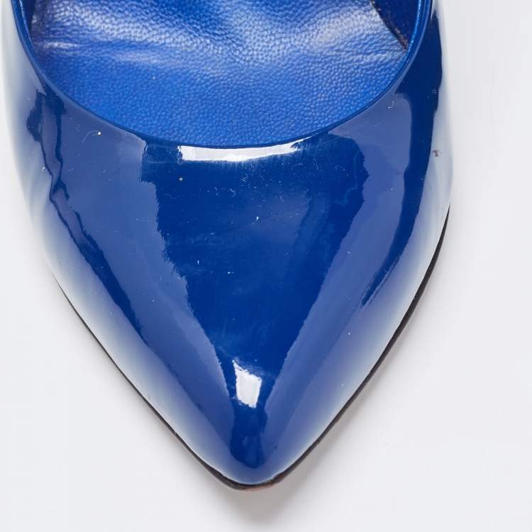 Pre Owned Gucci Royal Blue Patent Leather Pointed Toe Pumps Size 37.5