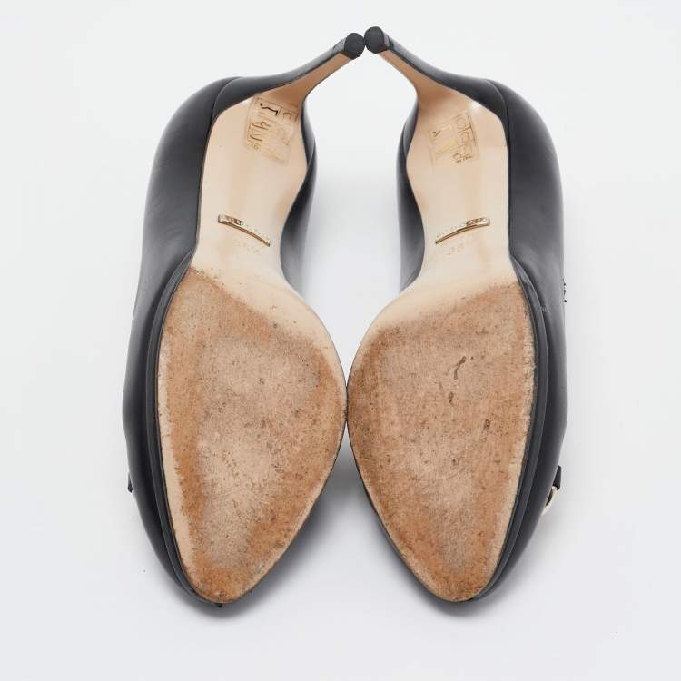 مملوكة مسبقًا Gucci Black Leather Horsebit Round Toe Pumps Size 36.5