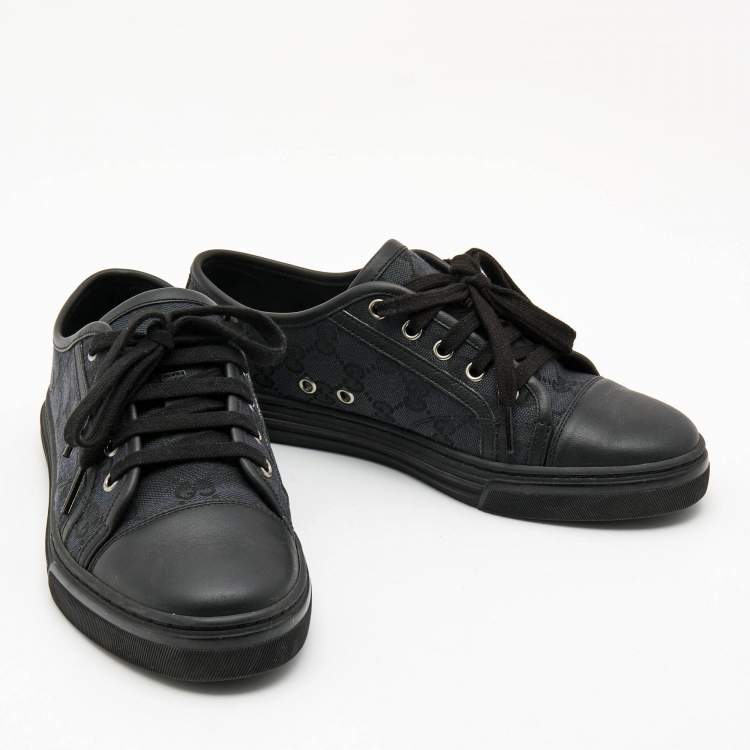 Pre Owned Gucci Two Tone GG Canvas and Leather Low Top Sneakers Size 38