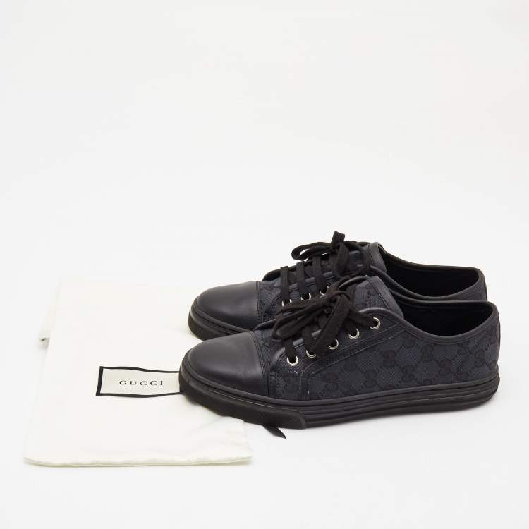 Pre Owned Gucci Two Tone GG Canvas and Leather Low Top Sneakers Size 38