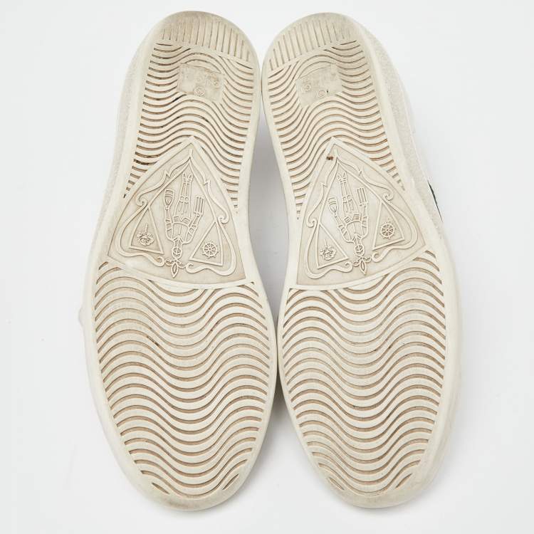 Pre Owned Gucci White Leather Web Detail Bee Embroidered Ace Low Top Sneakers Size 36.5