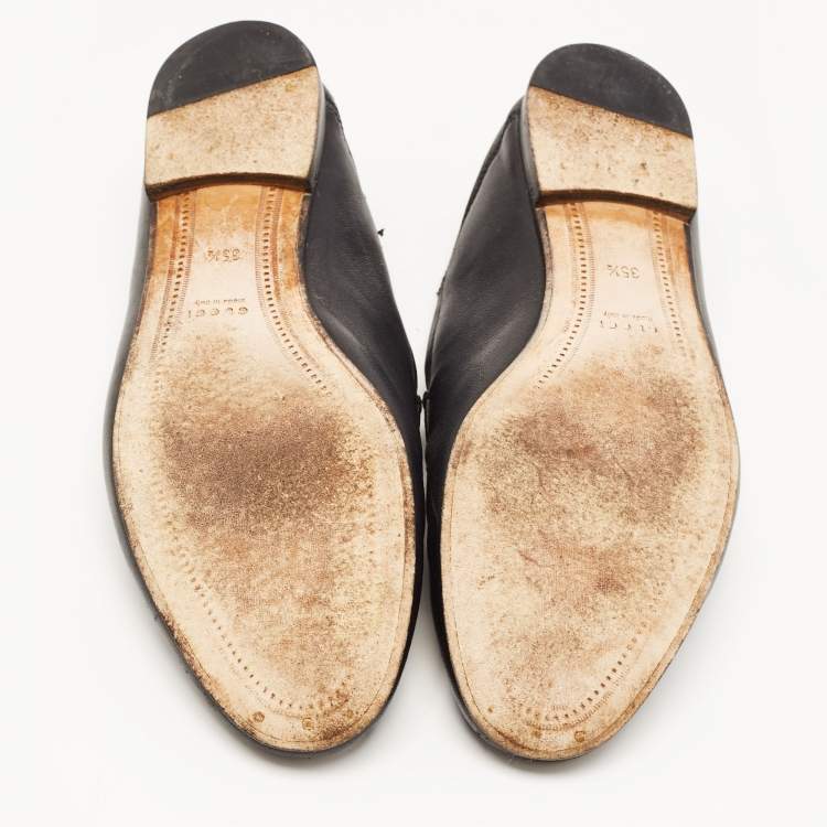 Pre Owned Gucci Black Leather Jordaan Horsebit Slip On Loafers Size 35.5