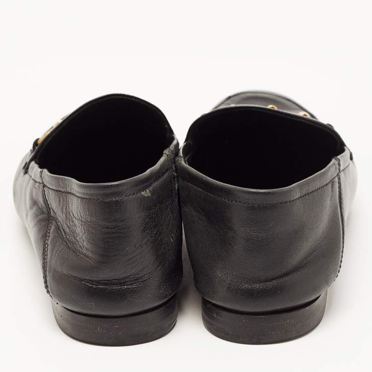 Pre Owned Gucci Black Leather Jordaan Horsebit Slip On Loafers Size 35.5