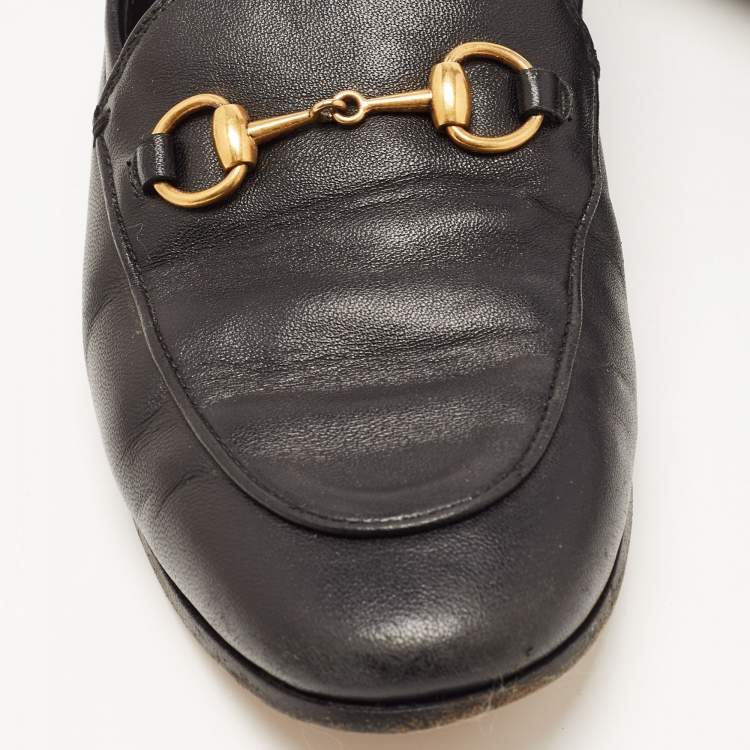 Pre Owned Gucci Black Leather Jordaan Horsebit Slip On Loafers Size 35.5