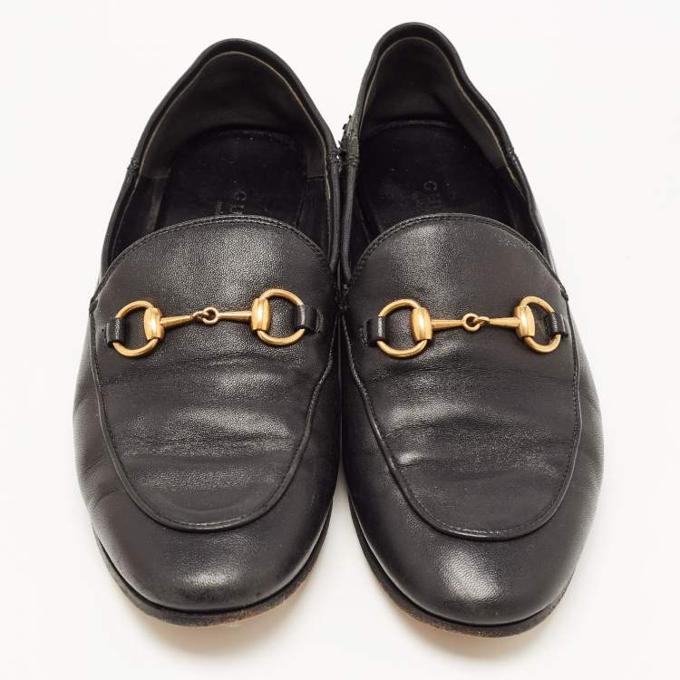 Pre Owned Gucci Black Leather Jordaan Horsebit Slip On Loafers Size 35.5