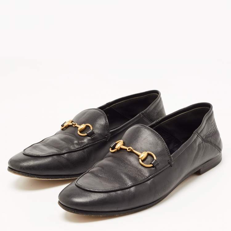 Pre Owned Gucci Black Leather Jordaan Horsebit Slip On Loafers Size 35.5