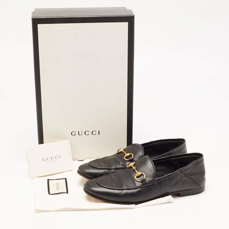 Pre Owned Gucci Black Leather Jordaan Horsebit Slip On Loafers Size 35.5