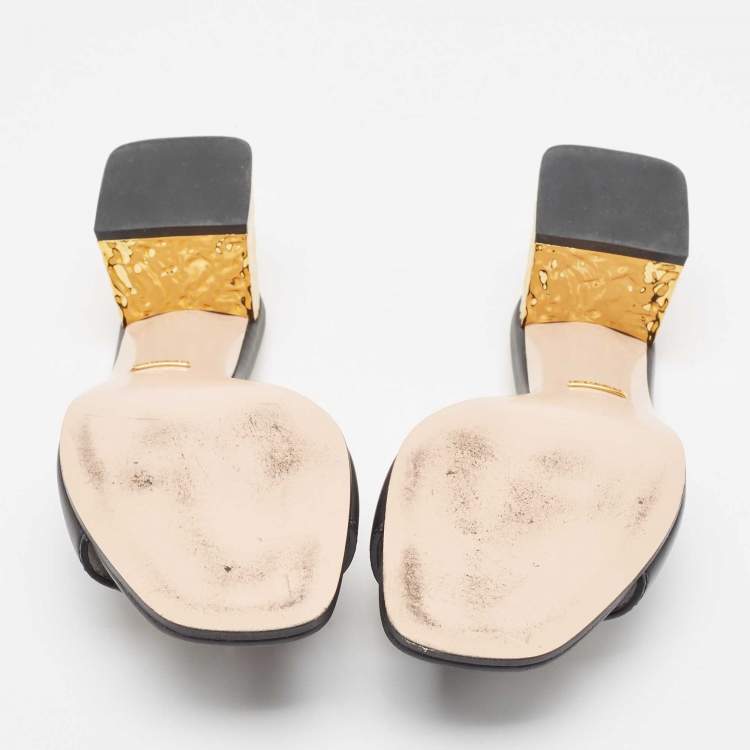 Pre Owned Gucci Black Leather Cut Out Interlocking G Slide Sandals Size 42