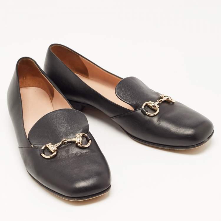 Pre Owned Gucci Black Leather Horsebit Loafers Size 41