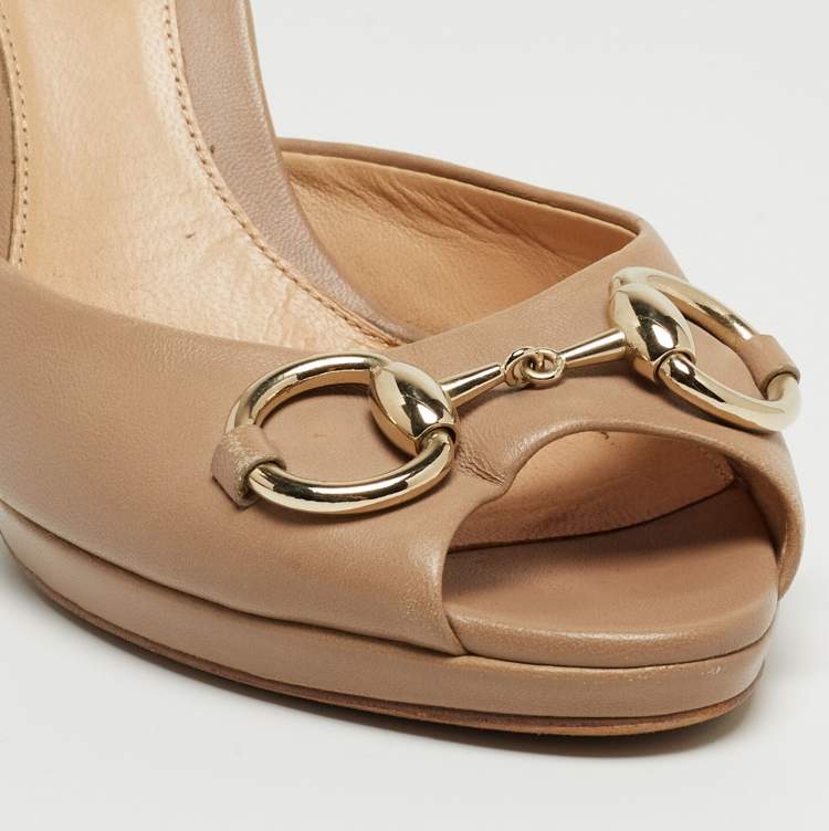 Pre Owned Gucci Beige Leather Hollywood Slide Sandals Size 37