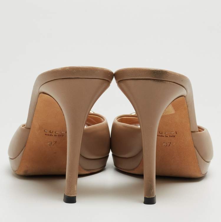 Pre Owned Gucci Beige Leather Hollywood Slide Sandals Size 37