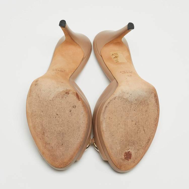 Pre Owned Gucci Beige Leather Hollywood Slide Sandals Size 37