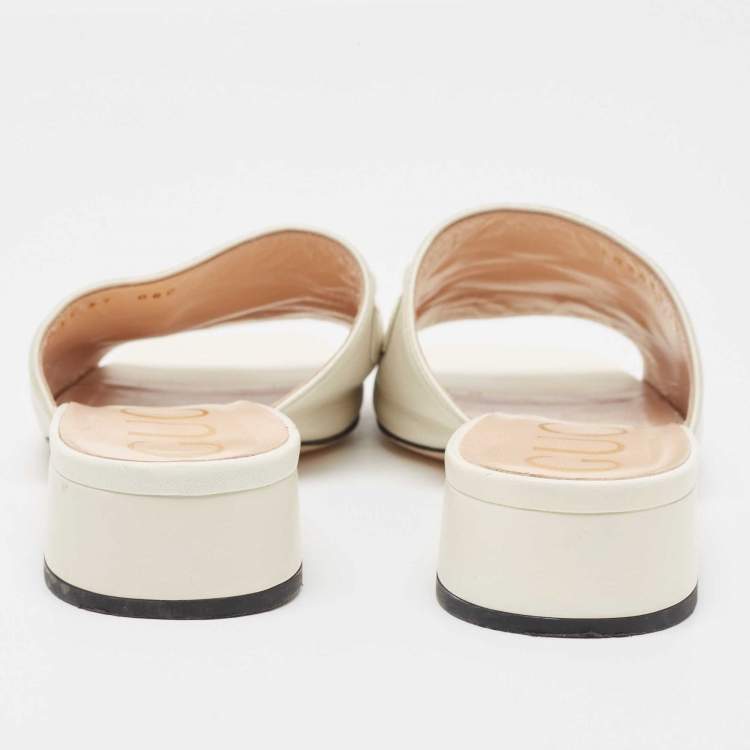 Pre Owned Gucci Off White Leather Zumi Slide Sandals Size 37