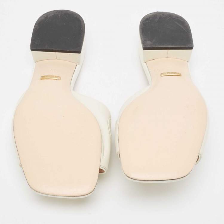 Pre Owned Gucci Off White Leather Zumi Slide Sandals Size 37