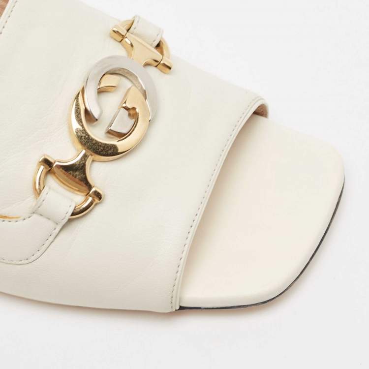 Pre Owned Gucci Off White Leather Zumi Slide Sandals Size 37