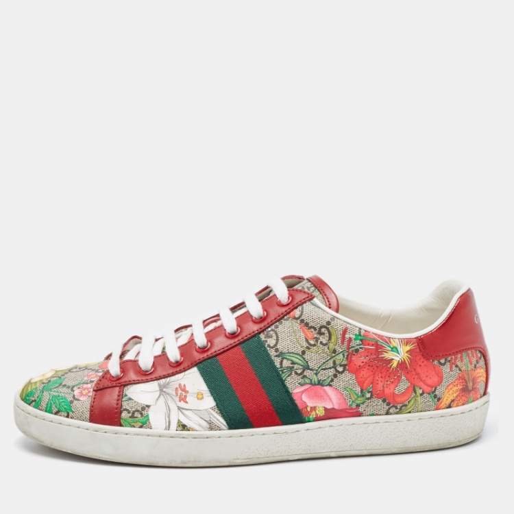 Pre Owned Gucci Multicolor Canvas and Leather GG Canvas Floral  Ace Sneakers Size 40