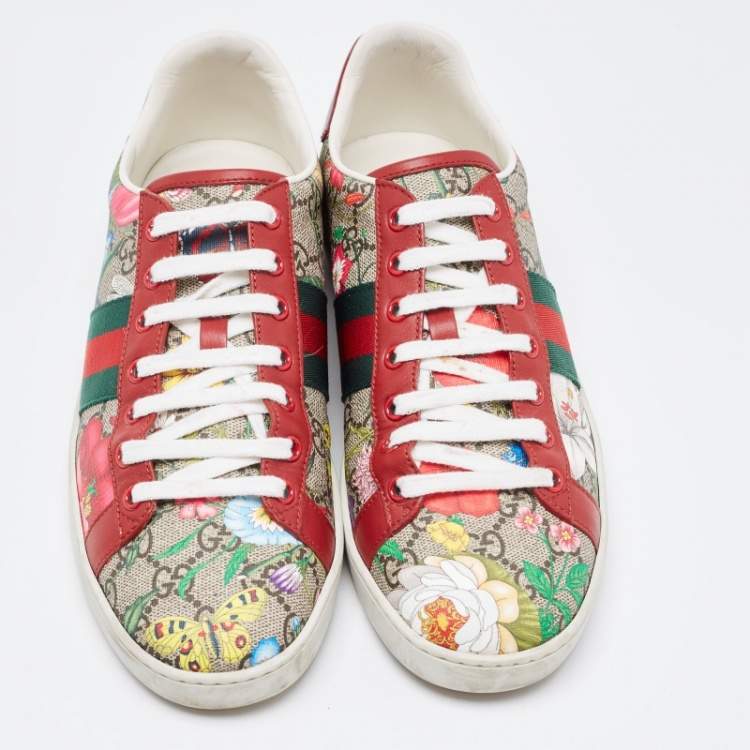 Pre Owned Gucci Multicolor Canvas and Leather GG Canvas Floral  Ace Sneakers Size 40
