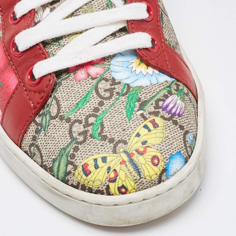 Pre Owned Gucci Multicolor Canvas and Leather GG Canvas Floral  Ace Sneakers Size 40