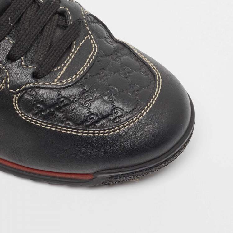 Pre Owned Gucci Black Guccissima Leather Web Low Top Sneakers Size 36.5