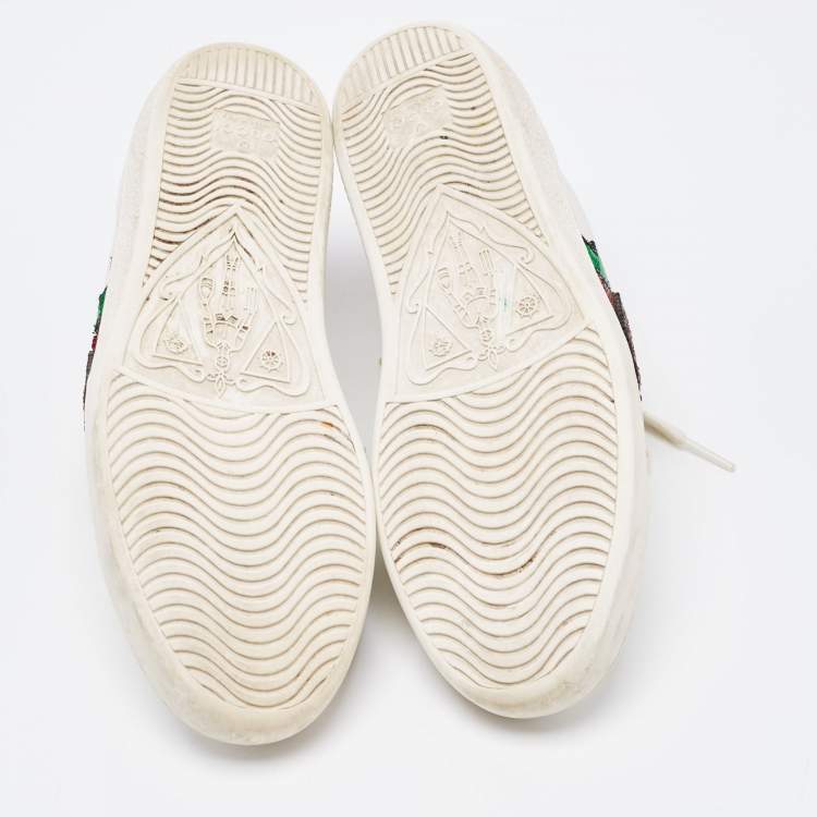 Pre Owned Gucci White Leather Embellished Lip Ace Sneakers Size 36