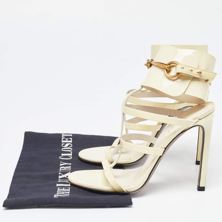 Pre Owned Gucci Cream Patent Leather Ursula Horsebit Gladiator Sandals Size 36