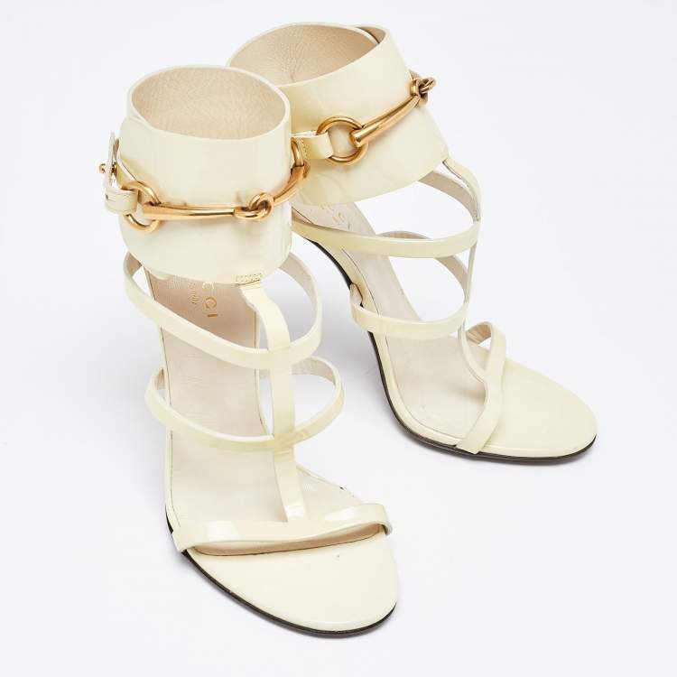 Pre Owned Gucci Cream Patent Leather Ursula Horsebit Gladiator Sandals Size 36