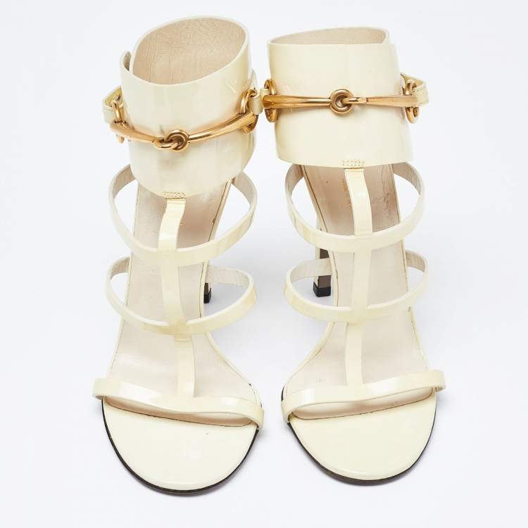 Pre Owned Gucci Cream Patent Leather Ursula Horsebit Gladiator Sandals Size 36